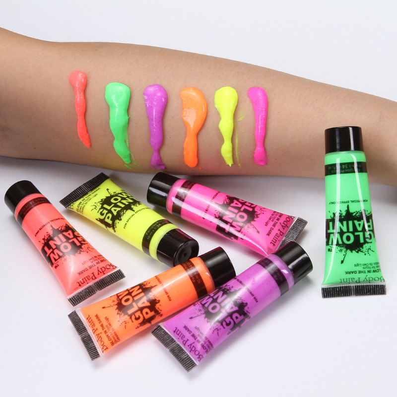 Pintura de arte a base de agua de 6 colores pintura fluorescente pintura luminosa pintada a mano súper brillante pintura luminosa para pintura corporal
