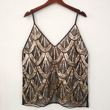 夏季亮片钉珠吊带女内搭性感显瘦短款V领背心洋气纯欲风跨境欧美