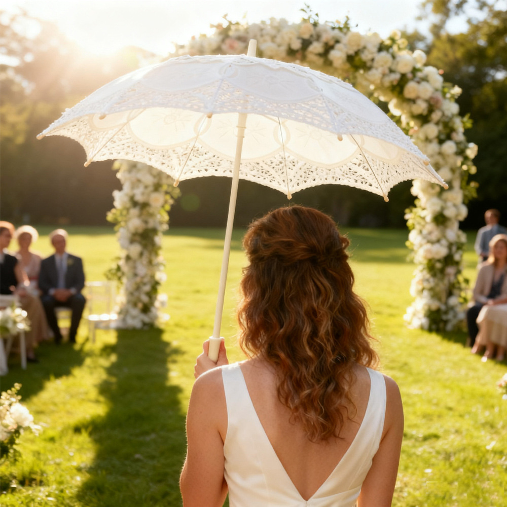 摄影道具摆件蕾丝伞儿童跳舞花边伞婚礼汉服拍照工艺伞白色棉布伞