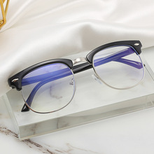 復古半框米釘框3016防藍光平光眼鏡男女士護目鏡 可配近視眼鏡架