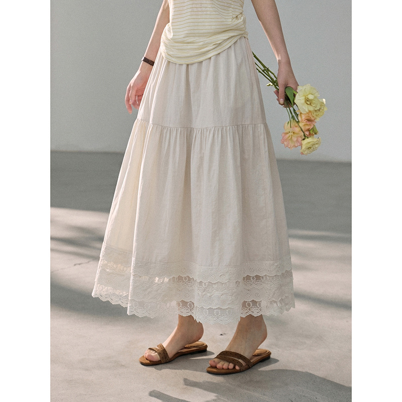 [Wandering Poet] Goming French Retro Lace Skirt for Women, New Spring Mid-Length Skirt N693B