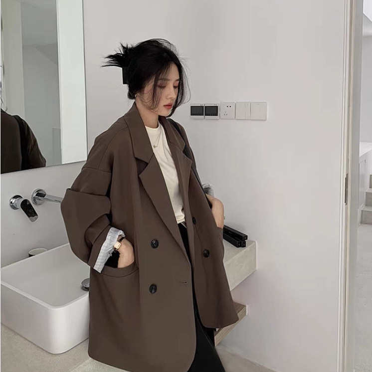Casual suit jacket for women 2024 spring and autumn Korean style design temperament versatile lazy style drop-shoulder small suit for women
