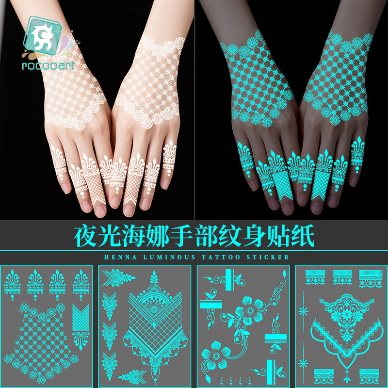 Rikalon's New Cross-Border Luminous Henna Hand Tattoo Stickers High-End Clavicle Stickers Disposable Waterproof Stickers