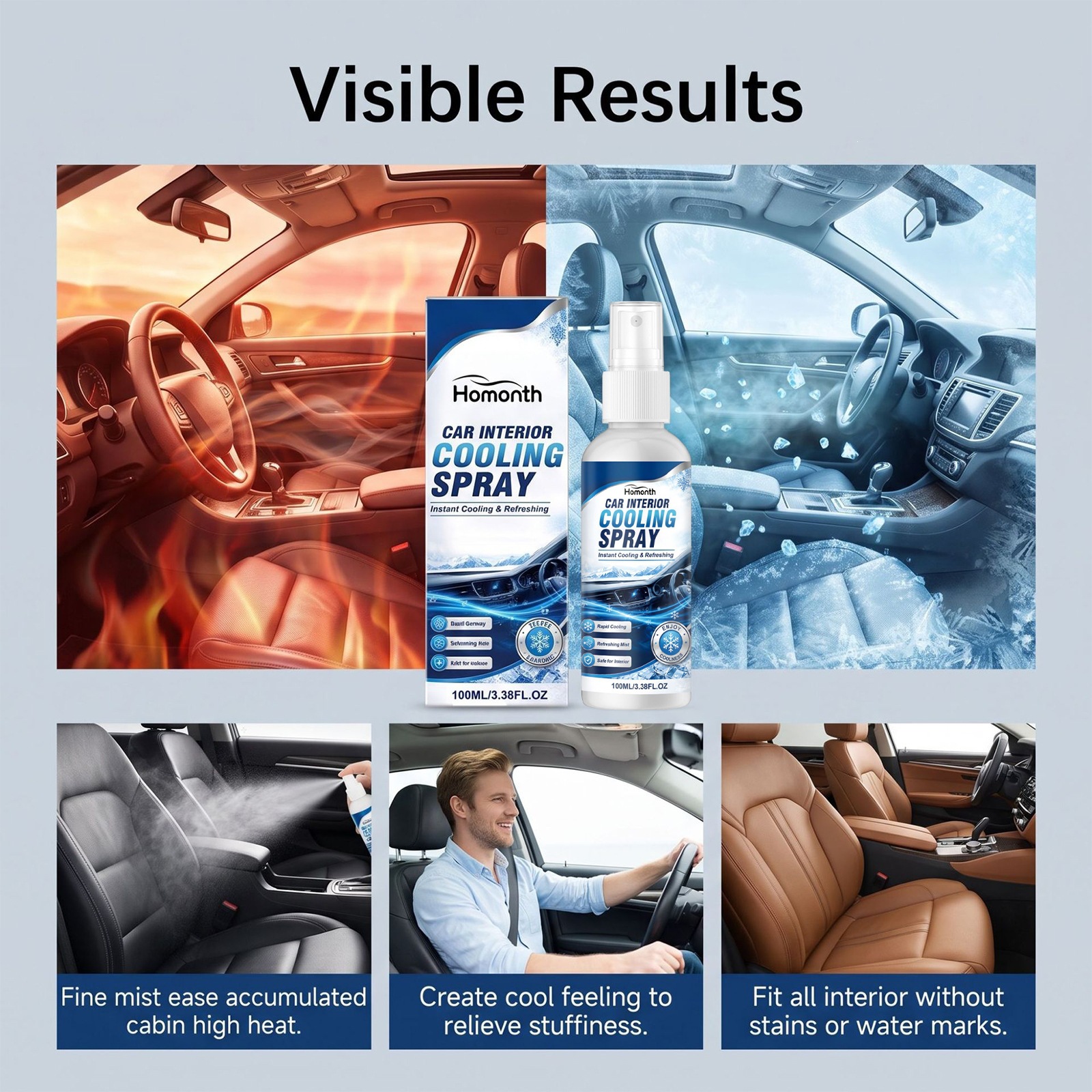 HOMONTH Car Interior Cooling Spray - Summer Car Interior Cooling Spray for Outdoor Parking