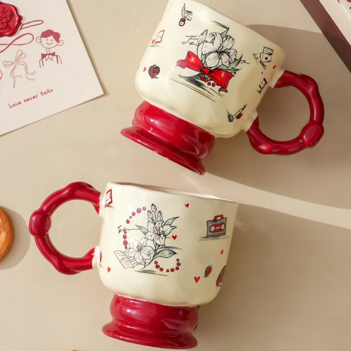 Personalidad creativa de cuento de hadas tejiendo sueños de dibujos animados tazas de cerámica pareja tazas de regalo de alto valor de cara tazas de regalo