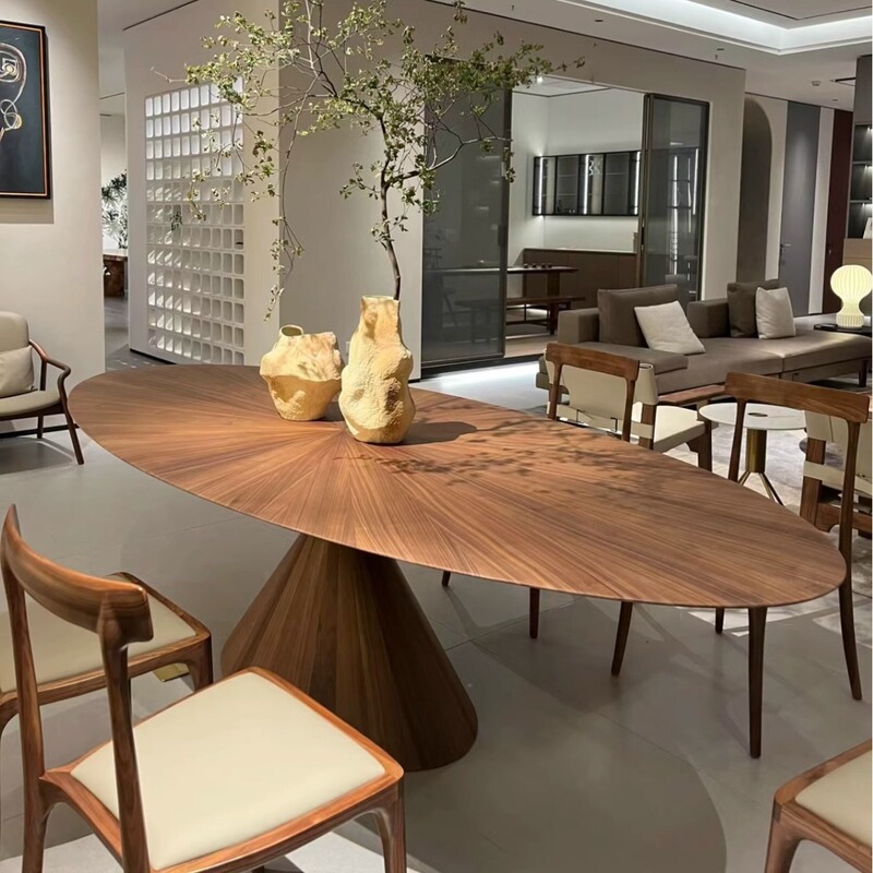 Trendy Ufo Dining Table in Black Walnut Wood, Oval Design, Suitable for Designer Villas and Large Flats, Italian Minimalist Style Office Desk