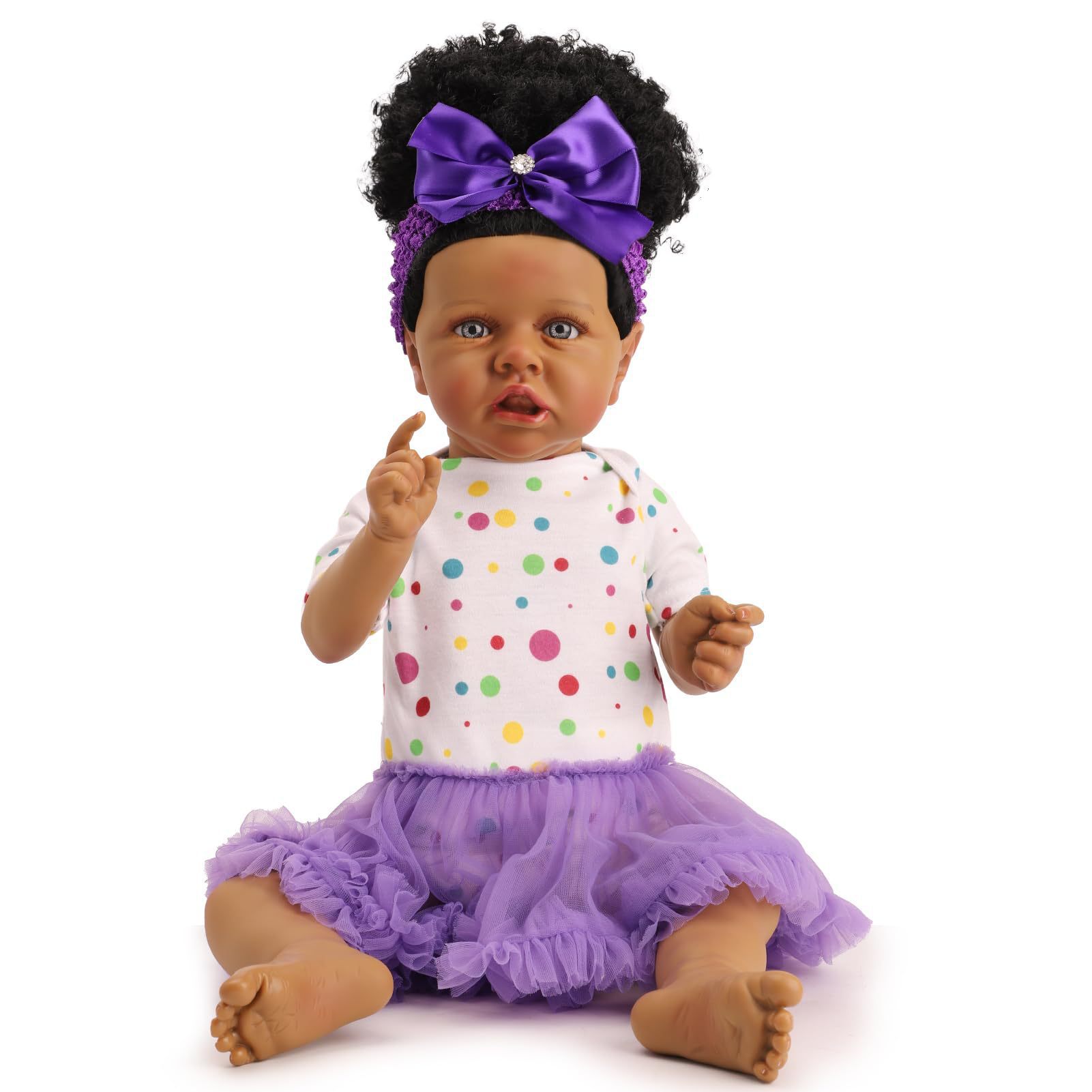 Muñeca de boca inclinada para niños 22 pulgadas regalos negros bebés pesados muñecas de vacaciones africanas nuevas