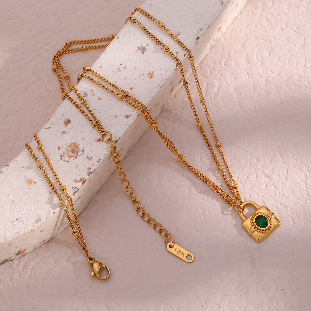 Fashion Lock Stainless Steel Plating Inlay Zircon Pendant Necklace 1 Piece