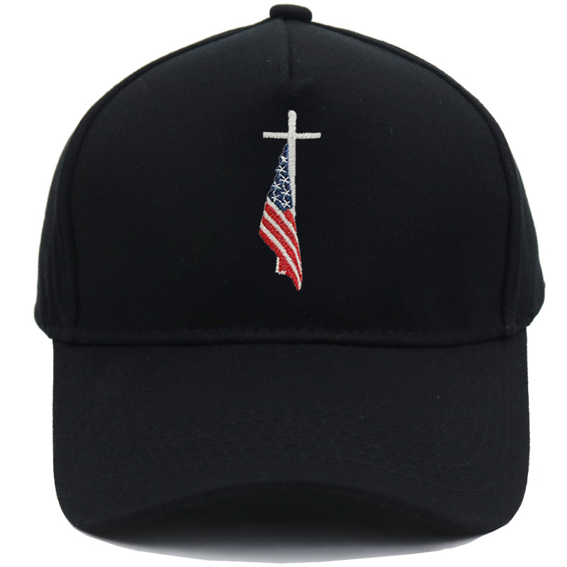 Cross-border Amazon Cross American Flag Embroidered Baseball Cap 5 Pieces Hard Top Dad Cap European and American Fashion Sun Hat