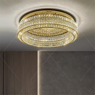 Modern Light Luxury Crystal Ceiling Lamp Living Room Lamp New Stainless Steel Simple High-End Villa Bedroom Hall Main Light
