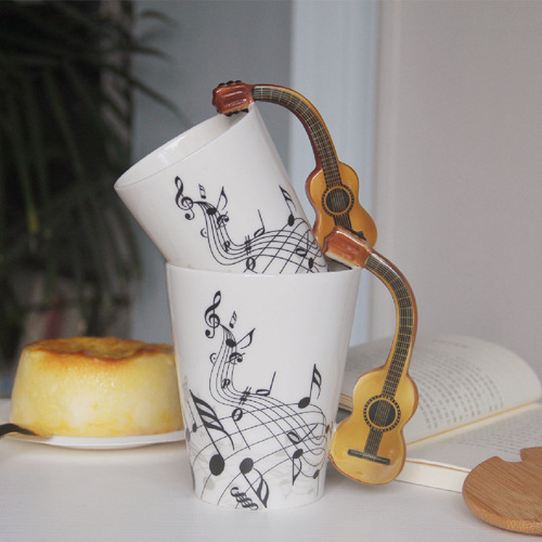 Ceramic Music Cup 400ml Large Note Cup Black Electric Guitar Coffee Cup Music Festival Cup Dropshipping Supply