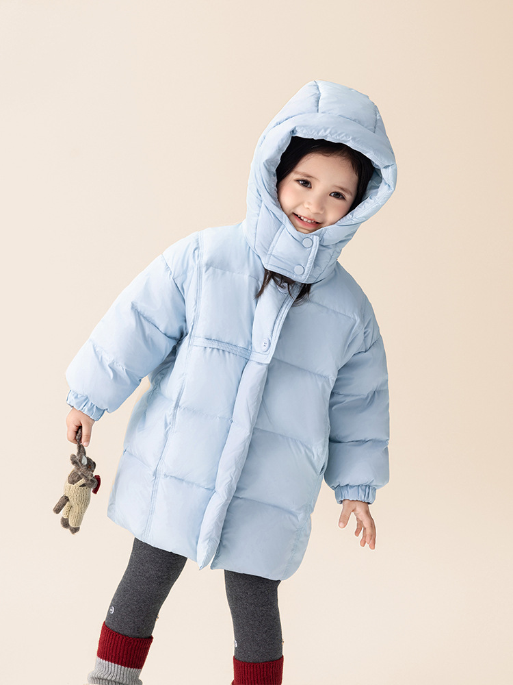 Niños nuevo estándar nacional 90 blanco con capuchón larga ropa de invierno para niñas bebés coreanos abrigo caliente y grueso