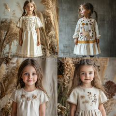 素子刺繍オリジナル-女の子夏服新作森系長袖ワンピース子供ファッション学院風スカートロリ