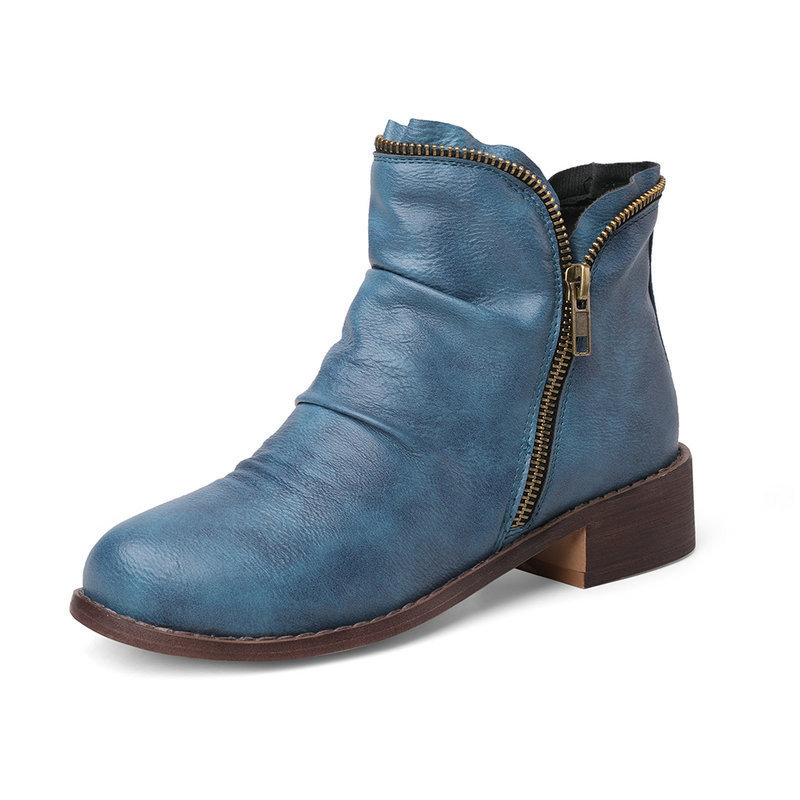 Autumn and Winter New Women's Boots Large Size Chelsea Short Boots Thick Heel Casual Round Toe Foreign Trade Women's Boots Low Heel Side Zipper Short Boots