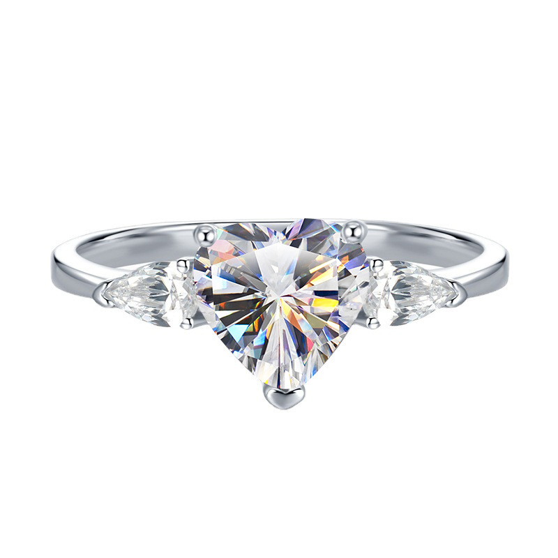 2024 nuevo corazón de plata S925 8 * 82 quilates color Moissanite Seiko completo diamantes anillo micro-incrustado Europa y América transfronterizos