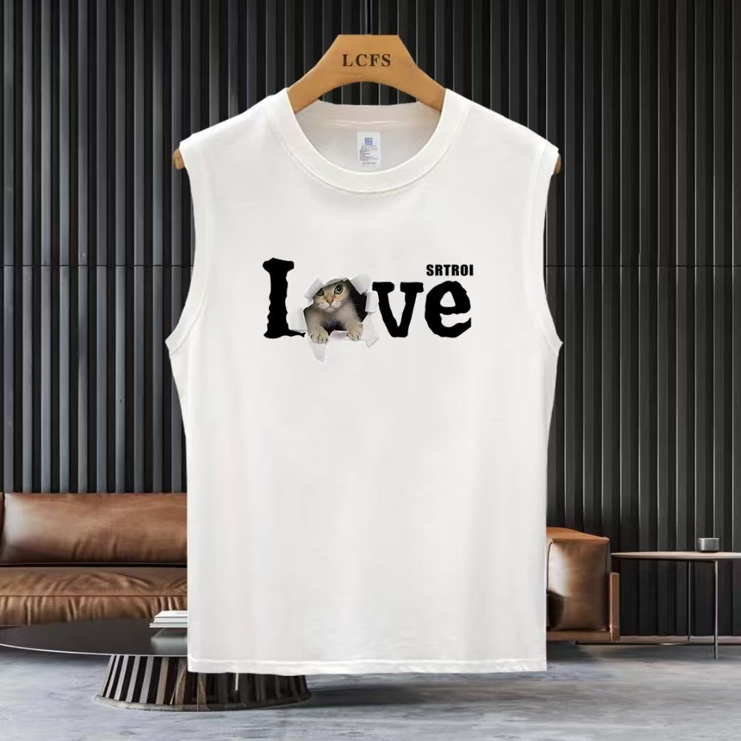 Men's Summer Graphic Cotton Tank Top - Loose Fit Sleeveless Shirt For Casual Streetwear & Sports Versatile For Day & Night_viptrois.com