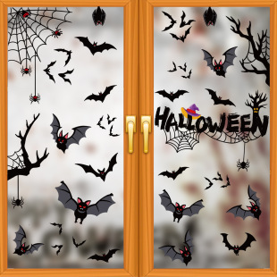 Halloween decoration spider electrostatic glass stickers Amazon Halloween window scene layout bat window stickers