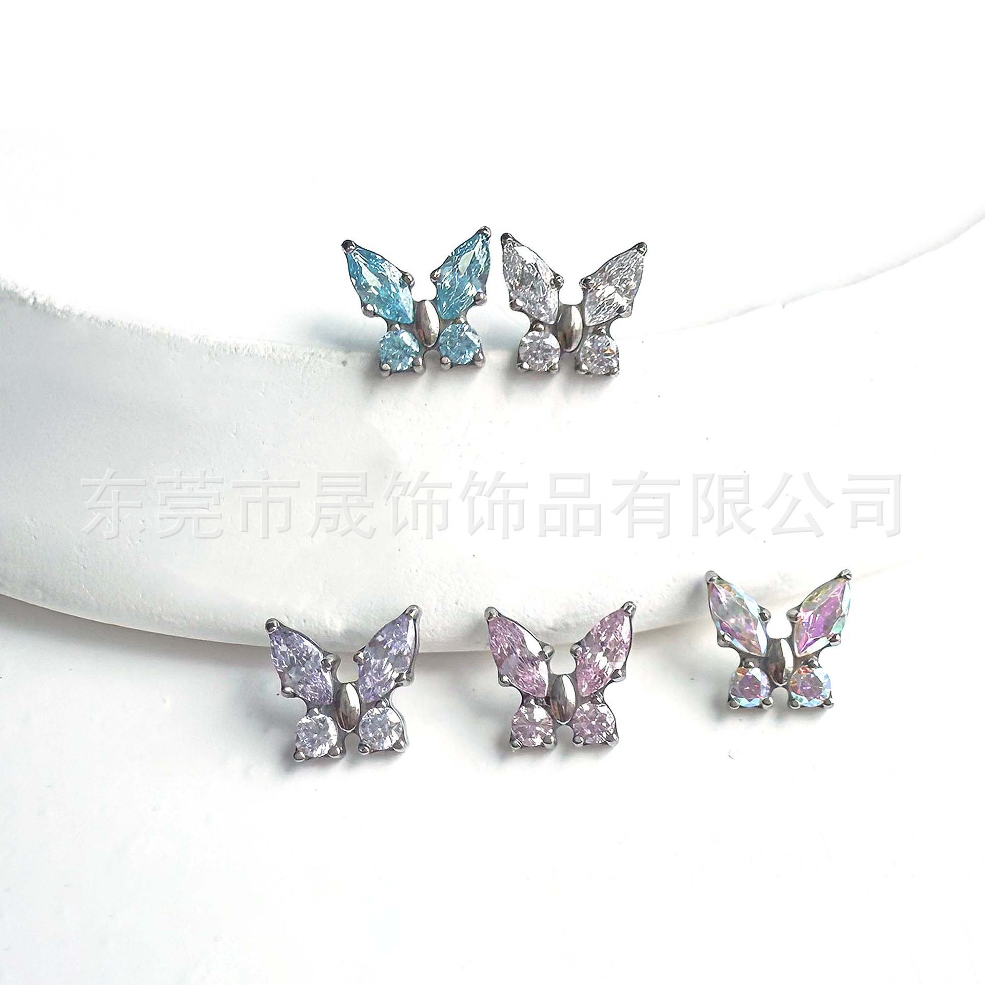 F136 Titanium Multicolor 马眼 Butterfly Cubic Zirconia G23 Implant Grade Titanium 人体 Piercing Jewelry Helix Cartilage Stud Geometric 造型炫