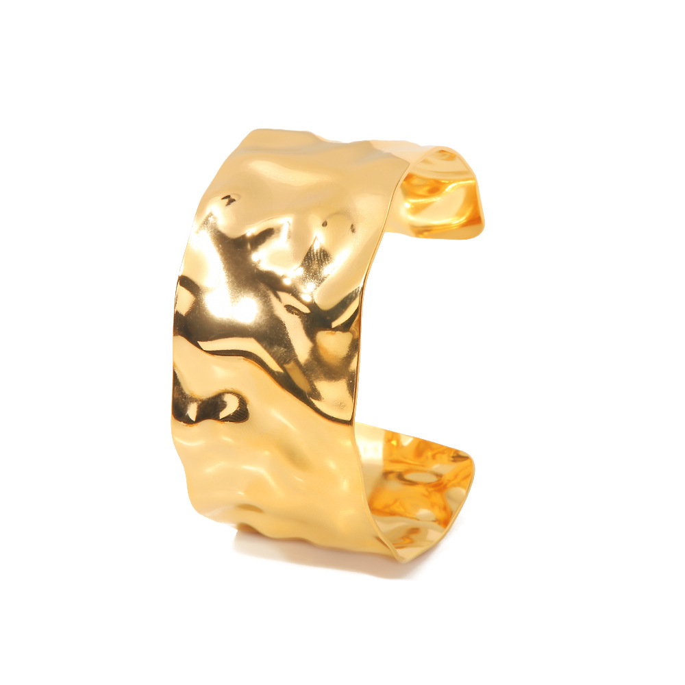INS estilo diseño cóncavo-convexo pulsera joyería de moda ancho titanio acero chapado 18K oro exagerado irregular pulsera ancha para las mujeres