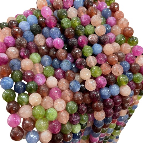 Small Bevel 96-Faced Earth Tourmaline Stone Optimized White Marble Round Bead Semi-Finished DIY Accessory Clothing Accessories Wholesale