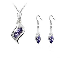 欧美跨境简约仿奥地利水晶首饰水滴耳环项链两件套装天使精灵饰品
