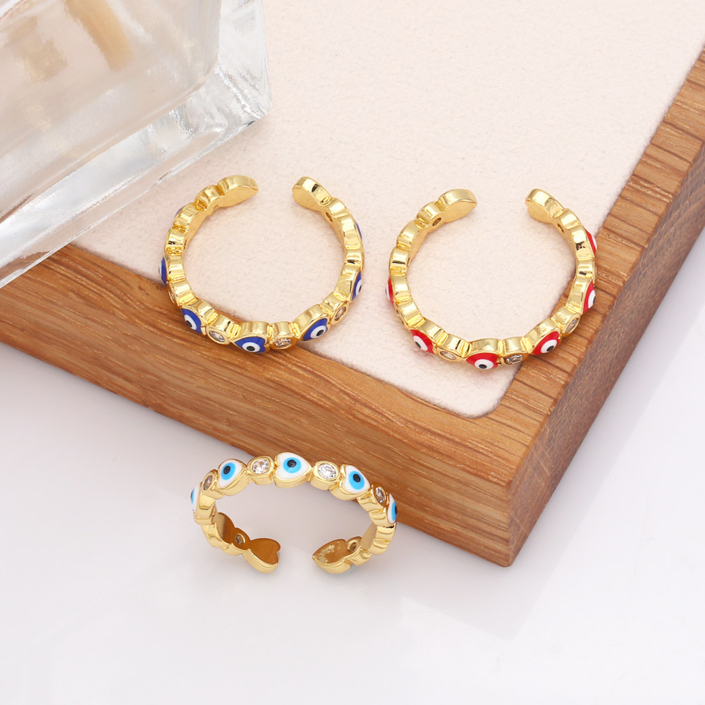 Fashion Devilu0027S Eye Heart Shape Copper Open Ring Plating Inlay Zircon Copper Rings