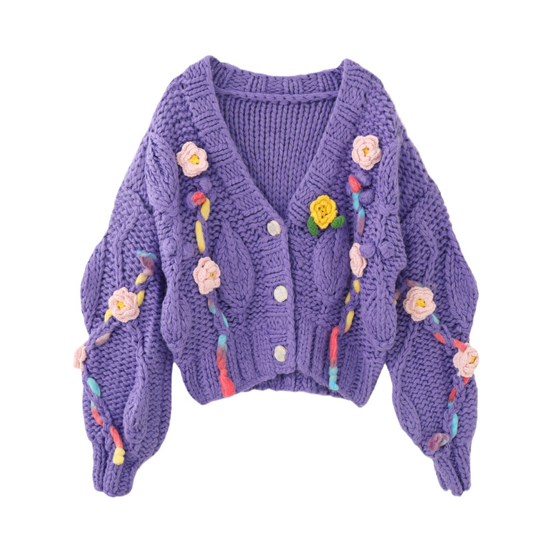 Loose Lazy Style All Handmade Thick Stereo Stereo Flower Thickened Knitted Cardigan Jacket Sweater Top Women Loose Lazy Style All Handmade Thick Stereo Stereo Flower Thickened Knitted Cardigan Jacket Sweater Top Women