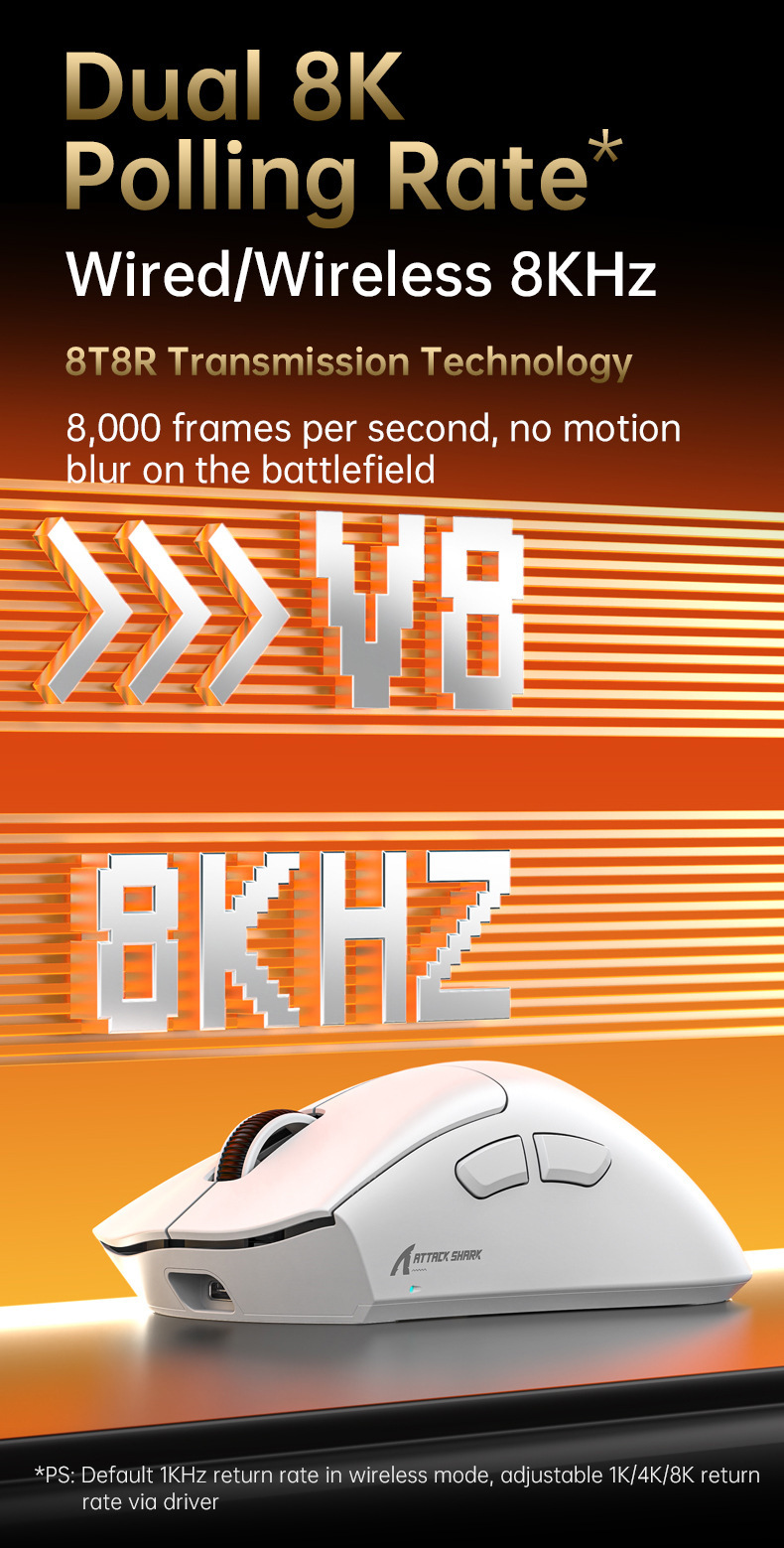 ATTACK SHARK Mouse wireless Attack Shark V8, leggero PAW3950, giochi, The Third Mock Examination, 8K_voghion.com