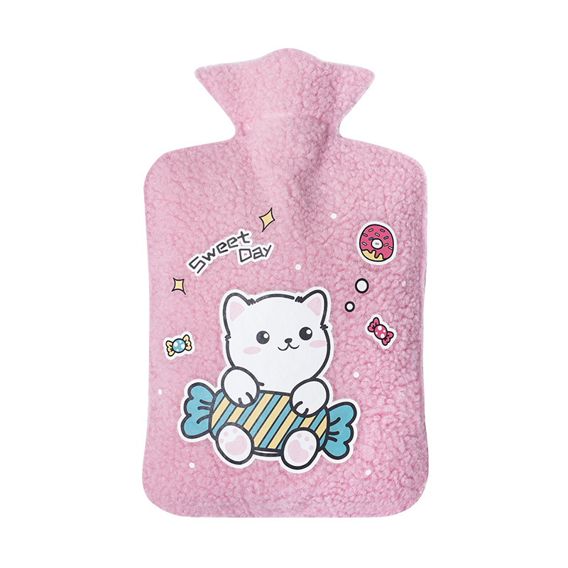 Bolsa de agua caliente de felpa de dibujos animados lindo vientre cálido tipo calentador de mano bolsa de agua caliente grande a prueba de explosiones inyección de agua al por mayor