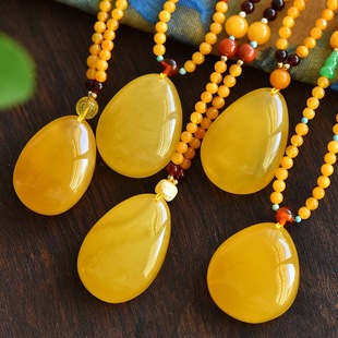 Natural Russian Beeswax Water Drop Pendant Chicken Fat Yellow Old Beeswax Necklace Can Pass the Vibrato Base to Detect