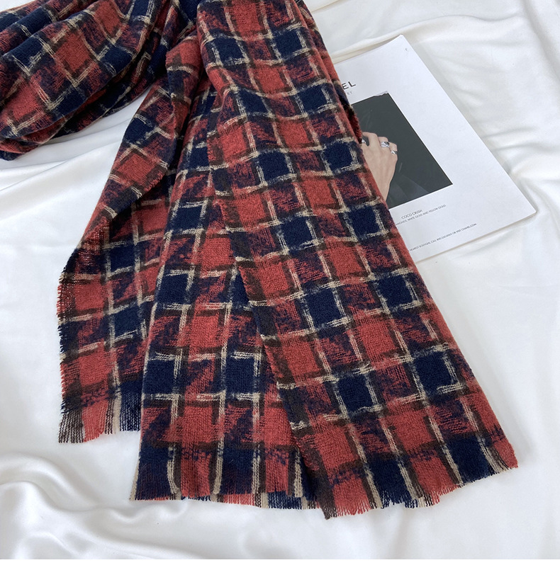 Women's Vintage Style Plaid Imitation Cashmere Scarf display picture 3