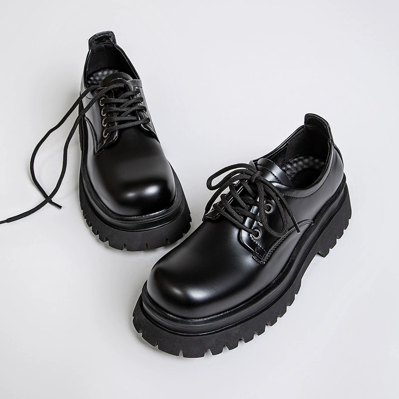 Кожаная обувь мужской 2024 новый повседневный британский туфли с толстой подошной дерби продвинутый смысл черный свадебный жених увеличивает мужской 2801