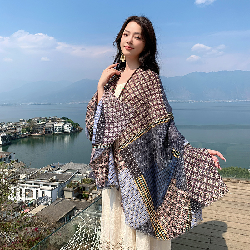 2025 nuevo algodón y lino de alta calidad, chal de protección solar, playa de playa, desierto, bufandas al por mayor