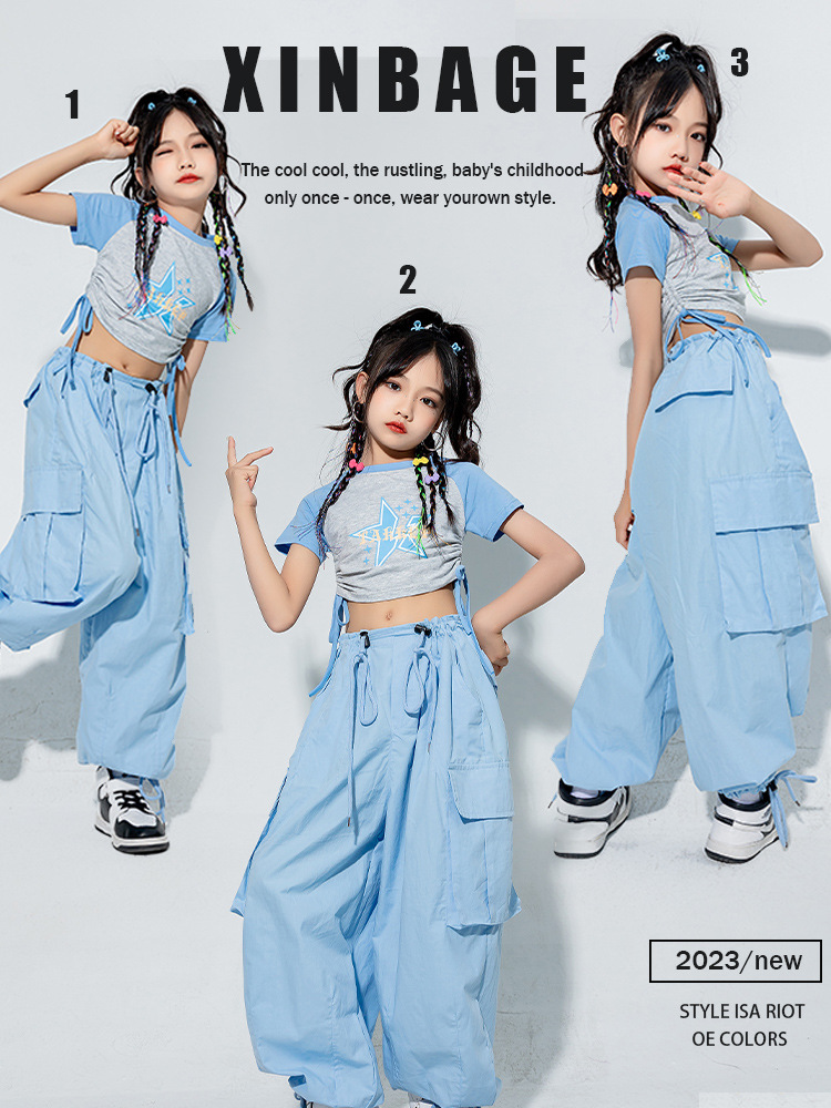 Children's hip hop fashion clothes summer children's model catwalk fashion cool suit dopamine jazz dance girls' clothing
