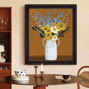 Niche Art Pure Hand-Painted Oil Painting, Antique Style Flower Living Room Decoration Painting, Abstract Daisy Restaurant Entrance Hanging Painting