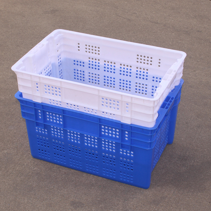 批发商场社区食品货物配送筐 多规格新料加厚塑胶箩反套叠错位筐