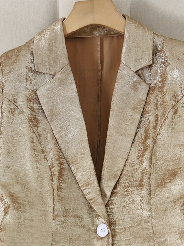 Elegant Metallic Polyester Single Button Blazer for Women