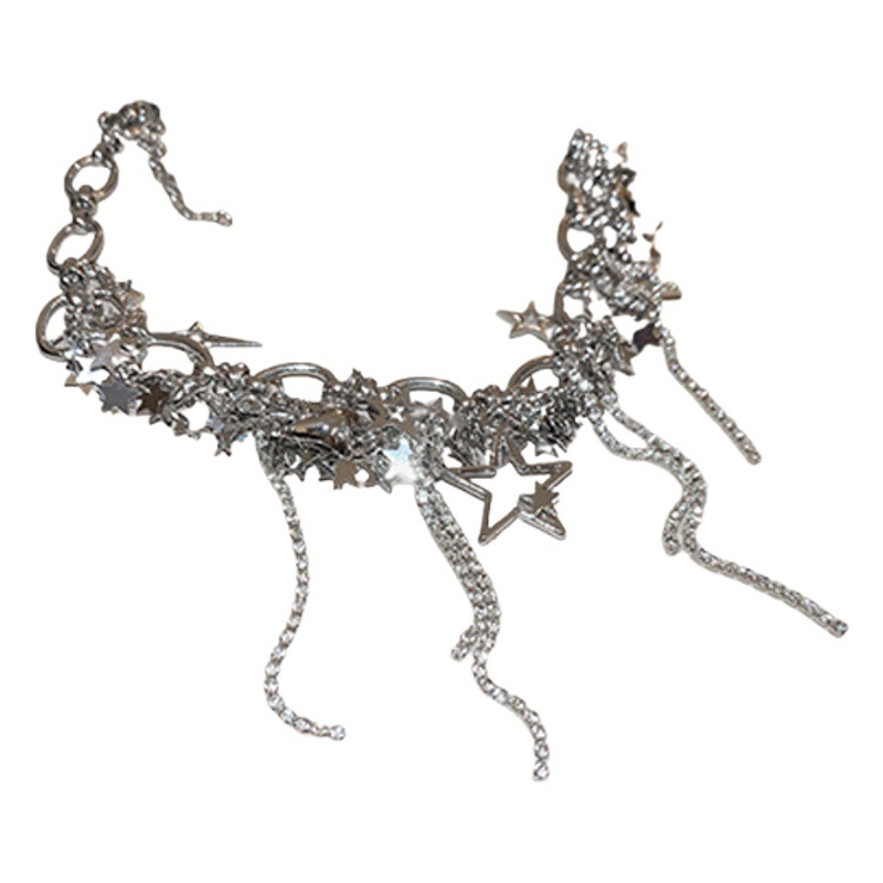 Diamante incrustado estrella lentejuelas hueco borla collar europeo y americano elegante nicho clavícula cadena luz lujo todo partido dulce estilo fresco collar