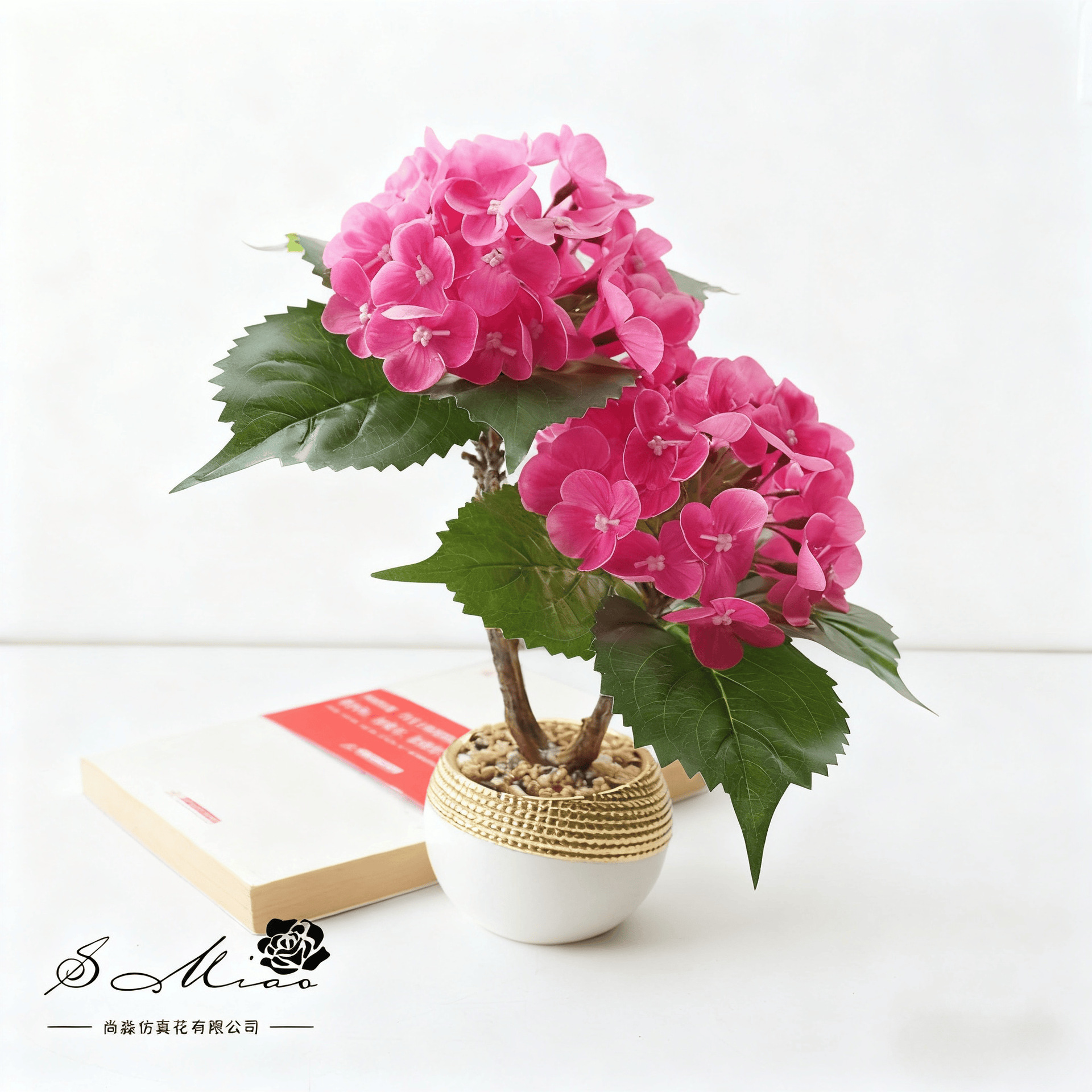 Flores falsas de alta calidad dos extremos hortenida flor de simulación bonsai decoración de moda creativa plantación verde artificial simulación maceta