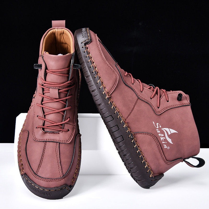 Men's Leather Martin Boots High-top Hand-stitched Winter Footwear_voghion.com