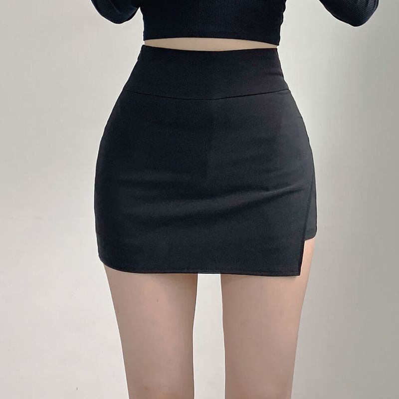 White bodycon mini skirt for women, summer 2025, irregular high-waisted, sexy side slit, anti-slip, fashionable short skirt