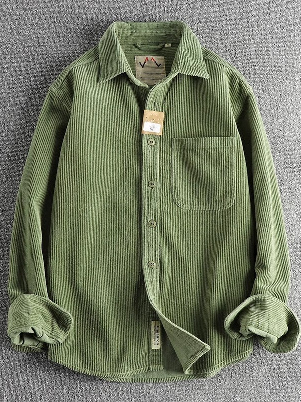 2024 New Autumn Washed Long-Sleeve Shirt for Men, American Simple Hong Kong Style Khaki Trendy Single-Pocket Shirt Jacket