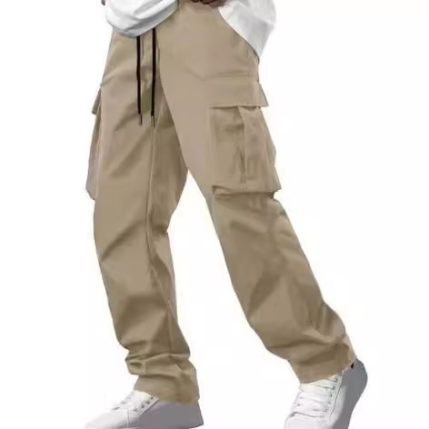 Amazon Summer Men's Work Pants with Drawstring and Multiple Pockets, European and American Independent Store Casual Long Pants