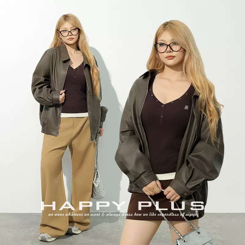 复古宽松帅气机车PU皮衣润其N8805大码秋新款宽松PU皮衣外套上衣