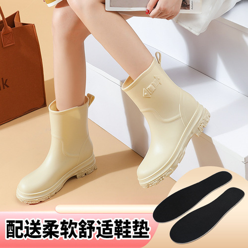 2023外贸新款雨鞋女士跨境时尚中筒雨靴女韩版潮流成人工作胶鞋女