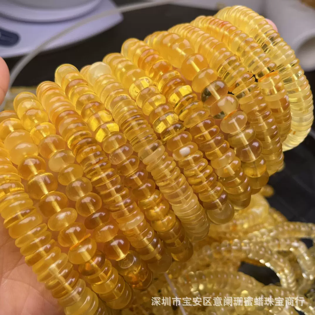 工厂批发 琥珀蜜蜡隔片手串 全品净水无瑕疵 直径7-11mm 深圳松岗