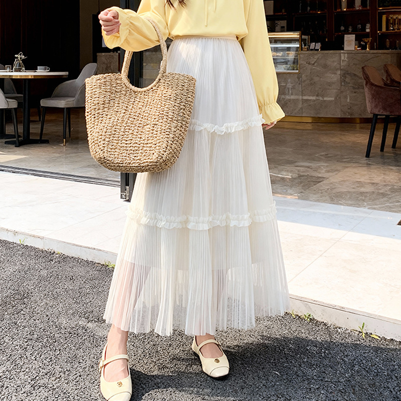 Feiyuan Pure Color Gauze Skirt for Women, Early Spring New Style, Breathable and Flowing, Large Hem Long Skirt, Women's Summer Long A-Line Skirt