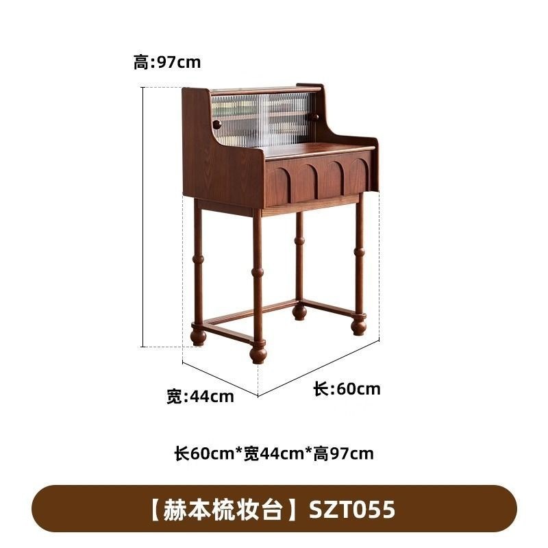 法式中古风白蜡木实木梳妆台小户型卧室迷你小型化妆台一体化妆桌|undefined