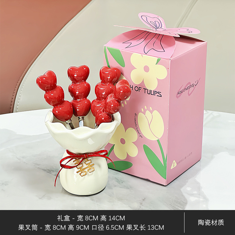 かわいいデザートフルーツピックフルーツフォーク家庭用食器ステンレス鋼高価値お祝い保存瓶小さなフォークセット|undefined