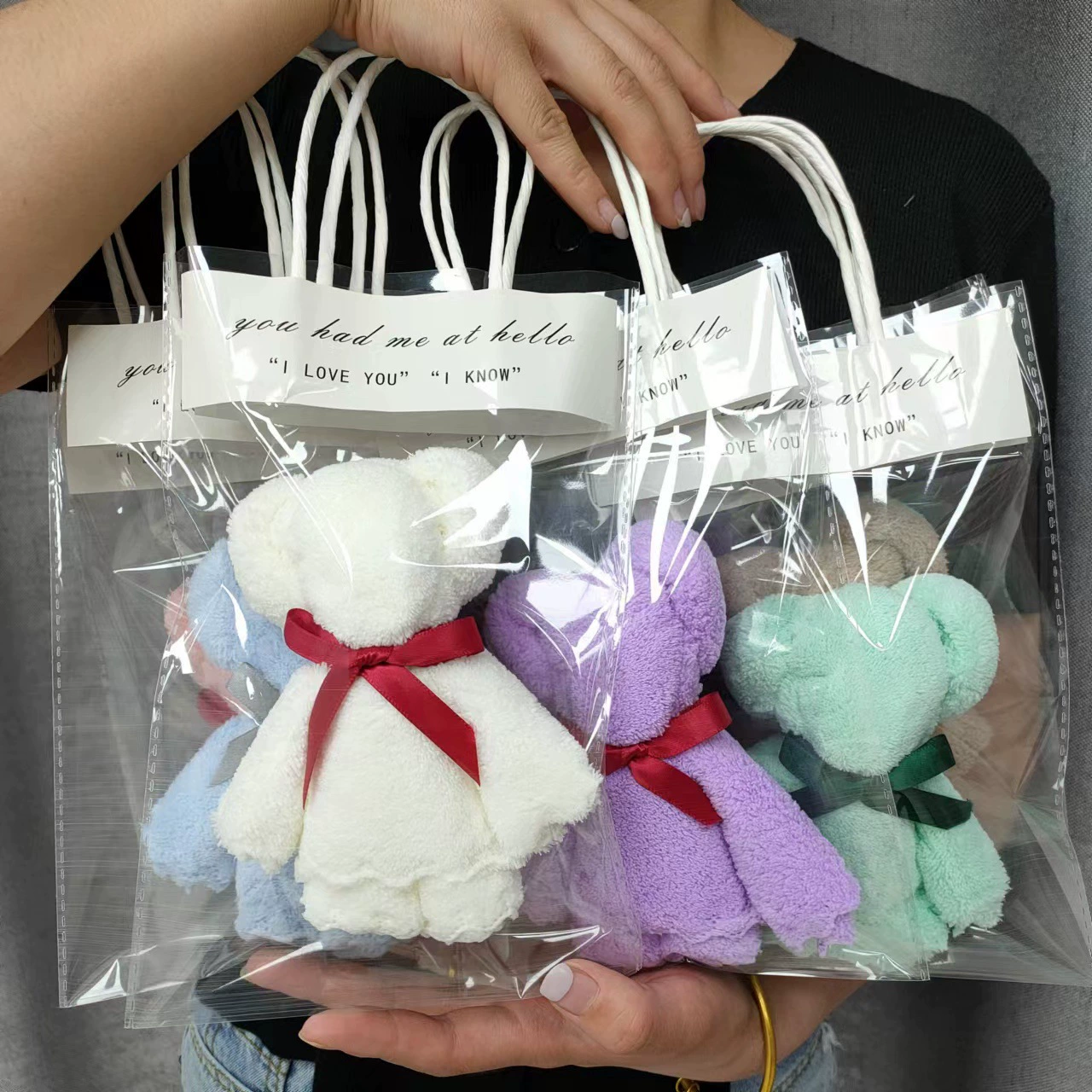 Small coral towel, with little bears, Birthday gift, wholesale